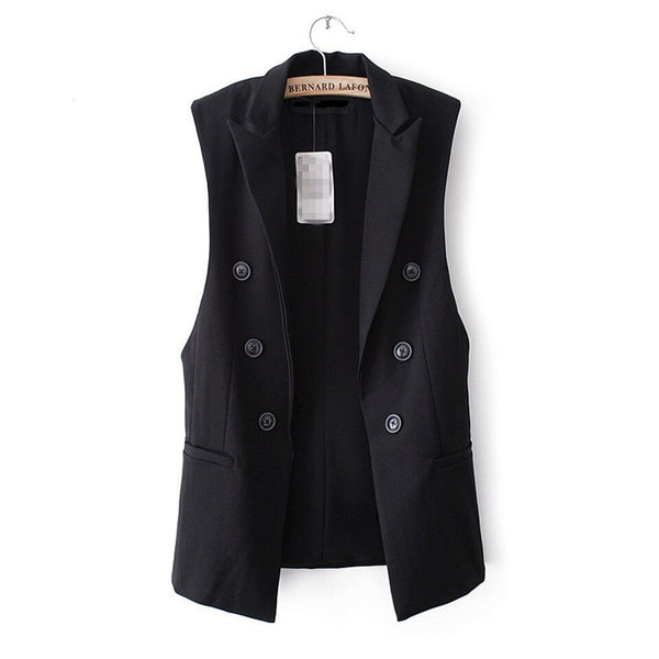 #0711 Spring Autumn Black White Vest Waistcoat Women Slim Sleeveless Jacket Female Long Blazer Vest Waistcoat Femme Buttons