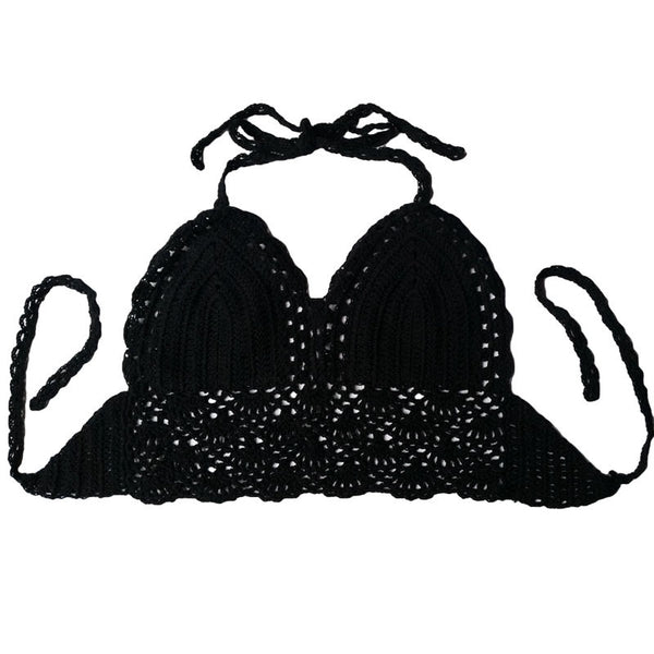 1 X Women Lady Sunmmer Beach Crochet Lace Bralette Knitted Bra Boho Beach Bikini Halter Cami Tank Crop Top