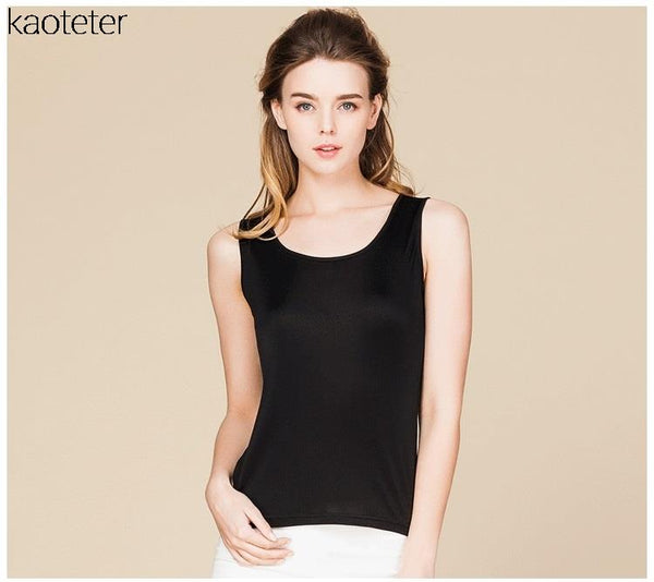 100% Real Silk Women Tank Tops Fem O-Neck Tee Shirt Tops Women Sleeveless Candy Color Female Basic Wild Causal Vest Top Shirts