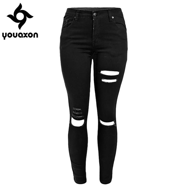 1878 Women`s Celebrity Ripped Stretch Black Destroyed Skinny Denim Pants Trousers Ferminio Jean Jeans For Women