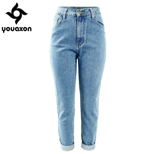 1886 Women`s Plus Size High Waist Washed Light Blue True Denim Pants Boyfriend Jean Femme For Women Jeans