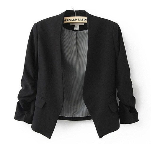 2015 new arrival spring autumn fashion brand blazer women Candy Color ladies coat Slim Solid puff sleeve blazers Basic jackets