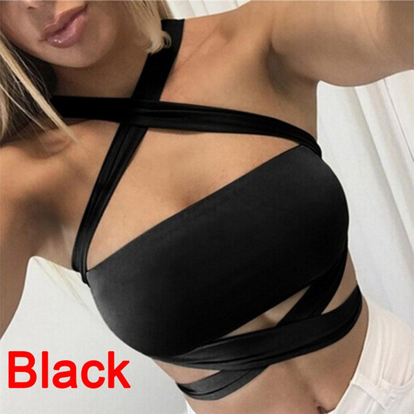 Summer Sexy Women Cropped Tanks Cut Out Tops Vest Camis Sleeveless Bodycon Bandage Crop Tops Crochet Halter Camisole