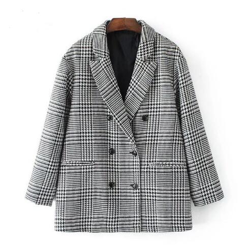 2022 Autumn Fashion Plaid Blazer for Women Casual Outwear Double Breasted workwear Blazer female Coat
