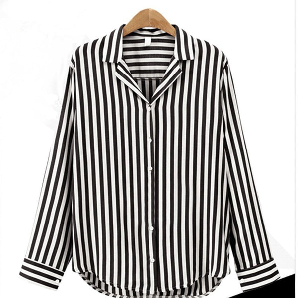 2022 Autumn Striped Button Women Tops And Blouses Flower V-neck Long Sleeve Work Shirts Women Office Tops Blouse For Business
