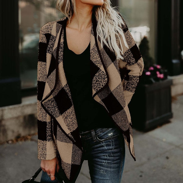 2022 Autumn Winter Plaid Women Coats Short Jackets Casual Slim Suit Blazers Cardigan Feminino Casual Black Red Outwear Blusa