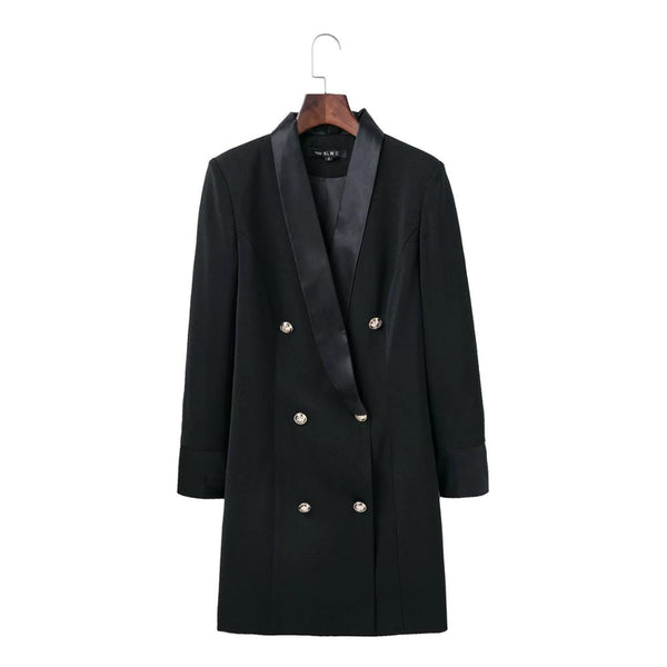 Elegant Double Breasted Long Blazer Suit Femme Spring Autumn Slim Black Ladies Blazers Women Coat Jacket Casual Outwear