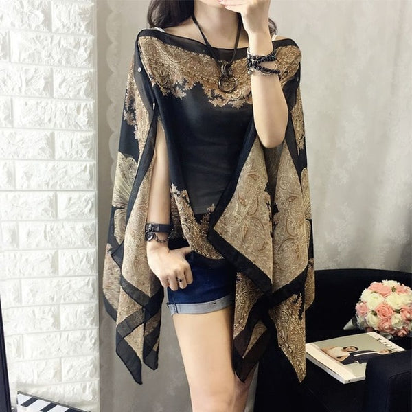 Fashion Floral Chiffon Blouses Women Summer Style Beachwear Cover up Elegant Flower Print Chiffon Loose Blouse Shirt