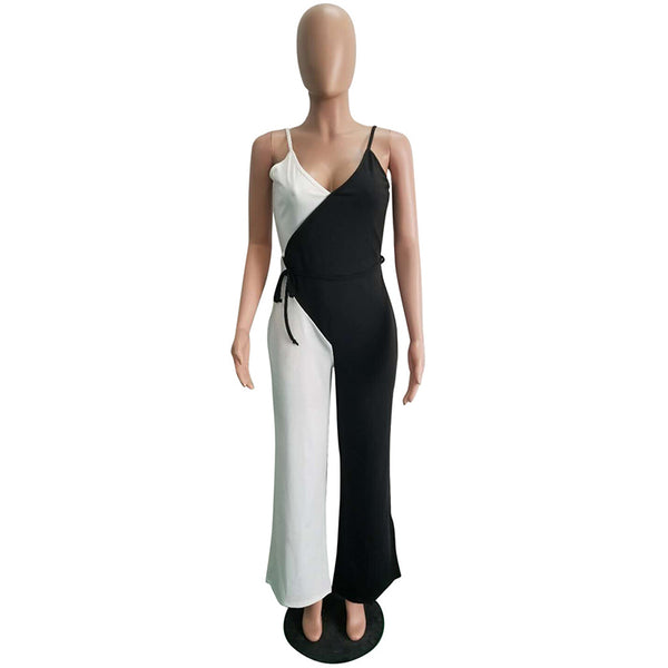 Fashion New Patchwork Sexy Strap Wide Leg Jumpsuit Women Combinaison Femme Nightclub Wear Rompers Womens Jumpsuit Overalls