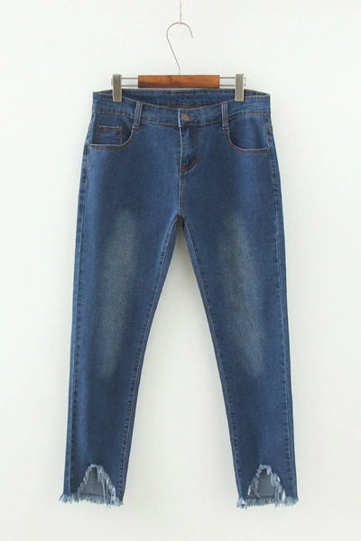 Fashion Women Jeans Blue/Gray High Waist Casual Denim Ankle Ripped Hole Pencil Pants Jeans Trousers Female Plus Size XL~5XL