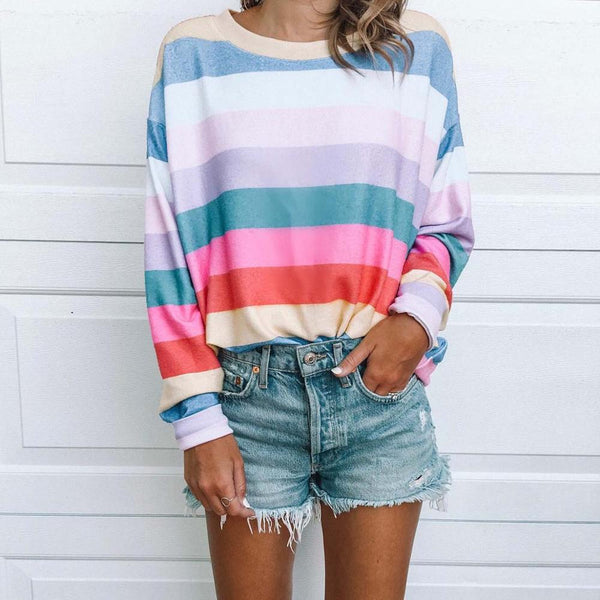 Fashion Women Long sleeve O Neck Woman Shirt Stiped Patchwork Mesh Tops Bohemian Formal Clothing for Office lady