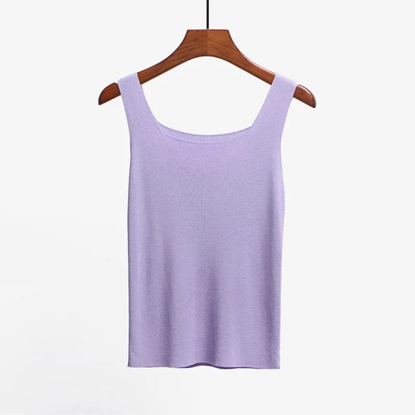 New Slash Neck Tank Tops Female Summer Fashion Solid Camis Women Hight Quality Yellow Purple Black White Tops Sexy And Cute