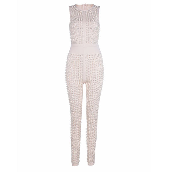 2022 Newest Summer Jumpsuit Women Celebrity Party Sleeveless O-Neck Beading Sexy Night Out Full Length Bodysuit Women Wholesale