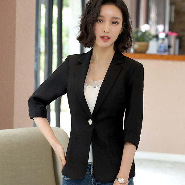 2022 Spring New blazer women fashion casual slim half sleeve white jacket office ladies plus size coat