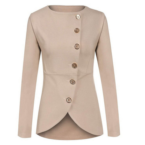Spring and Autumn Women's Sexy Solid Work Office Small Suit No Collar 6 Button Solid Color Short Jacket Blazer & Suits