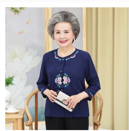 2022 Summer New Middle-Aged Women Embroidered blouse Shirt Casual Plus Size Grandma Blouse R548