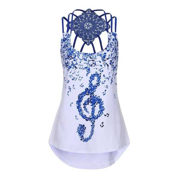 Summer Tank Top Womens Tunic Musical Notes Print O Neck Tops Sleeveless Strappy Casual Ladies Clothes Women haut femme