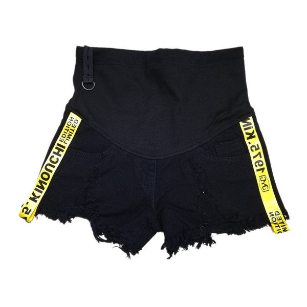2022 Women's Fashion Shorts Yellow Letter Belt Denim Shorts Summer Trousers Hot Short Pants Ripped Short Jeans