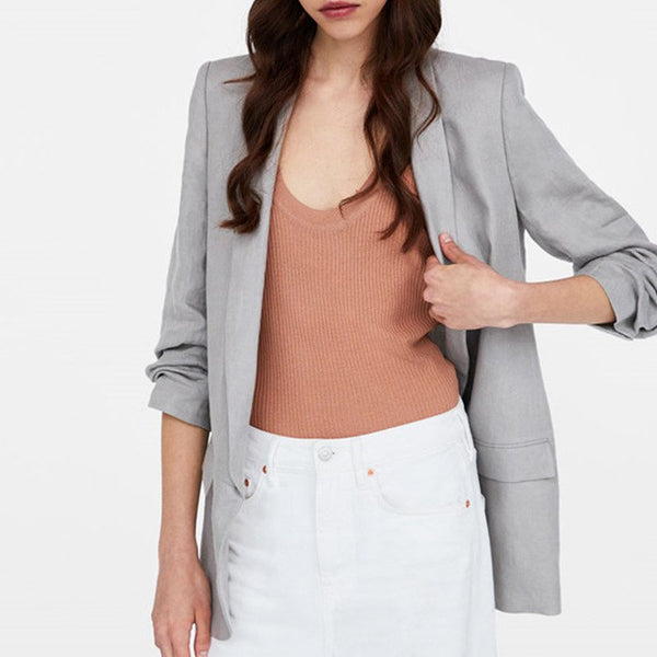 2022 new spring autumn women Long gray office lady slim blazers suit Elegant three quarter sleeve blazer feminino overalls