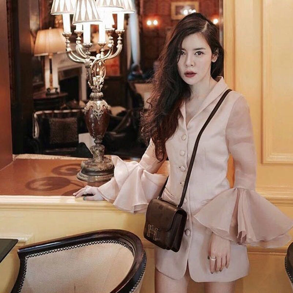 2022 newly arrived autumn women's fashion runway high quality Super loudspeaker sleeves slim veste suit jacket