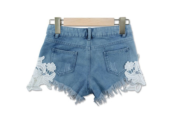 2022 summer lace hollow out sexy cowboy shorts female hot shorts Grunge style casual denim shorts white lace short pants woman