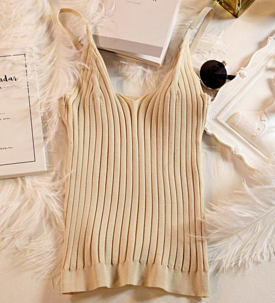 2022 summer new small vest women shirt slim knit sexy Camisole short sleeveless shirts female casual solid knitted cotton tops