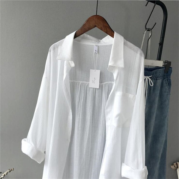 2023 Autumn Women Long Sleeve White Shirts Blouse loose Blouse Tops Cotton Casual White Long Blouse Women