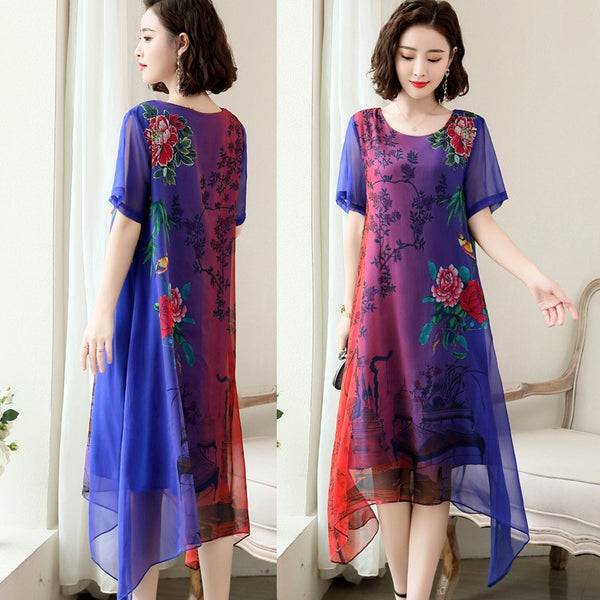 2022 summer women's Chiffon Dress ethnic style skirt loose Large Print seaside holiday beach skirt