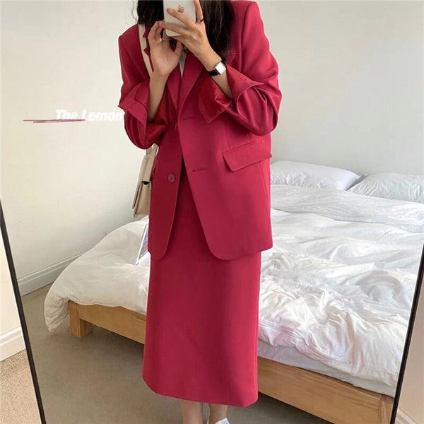 2022 Spring Suits Mid-Calf Single Breasted Blazer and Skirt Women Suits Office Set Skirt Office Lady Skirt Suits