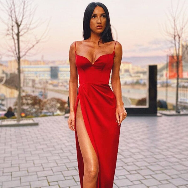 2022 Summer Women Elegant Split Dress Sleeveless Spaghetti Strap Bodycon Dress Evening Party Club Sexy Dresses Female Harajuku