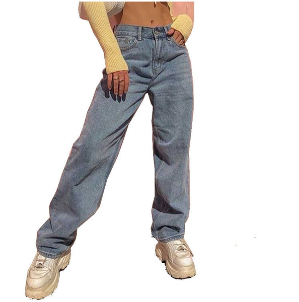 2022 Women's Jeans Loose Comfortable Jeans Women's Large Size Casual Straight Mom Jeans Washed Boyfriend Jeans
