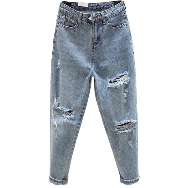 2022 autumn and winter trendy casual jeans boyfriend hole girlfriend jeans high waist jeans