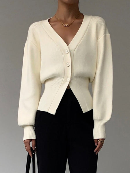 2023 Office Solid Color Temperament Women's Cardigan V-Neck Autumn Winter Single Breasted Chic Coat Long Sleeve Sweater Cardigan