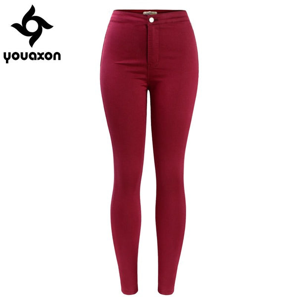 2038 Women`s High Street Hot Red High Waist Pencil Skinny Denim Jeans Pants For Women