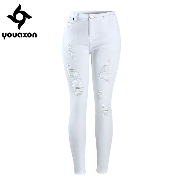2067 Women`s Distressed Curvy White Mid High Waist Stretch Denim Pants Ripped Skinny Jeans For Woman Jean