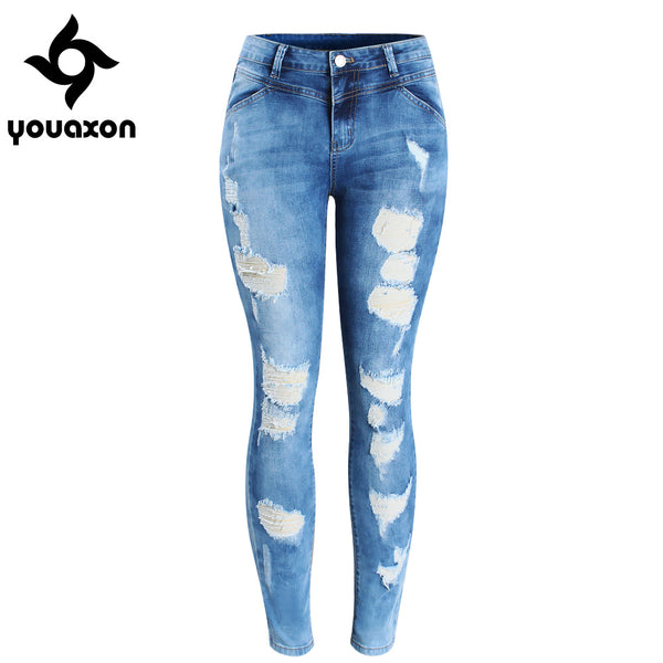 2080 Women`s Plus Size Brand New Fashion Mid Waist Ripped Stretch Skinny Pants Jeans For Women True Denim Jean