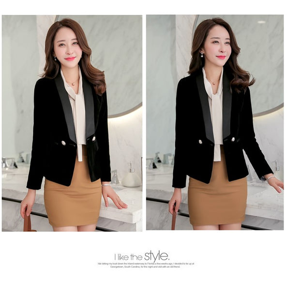 3XL Velvet women's blazer Elegant Double Buttons Suit Jacket Female Notched Collar Long Sleeve feminine coat Pockets Officewear