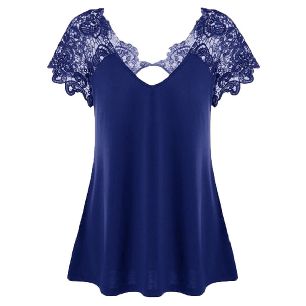 5xl Plus Size Lace Patchwork Tunic Shirts V-neck Short Sleeve Blouses Top Casual Summer Blouse Women Elegant Топ Женский