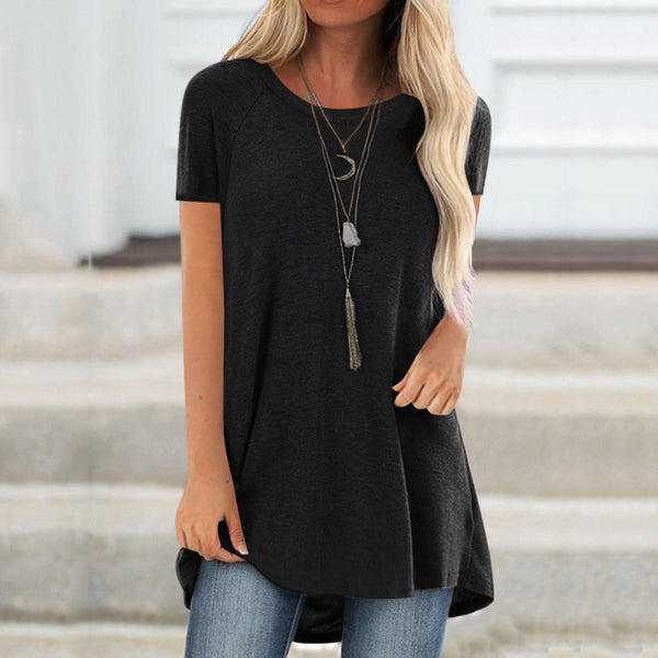 5xl Plus Size Women's Tunic Soild Long Shirts Round Neck Short Sleeve Casual Blouses Summer Women Clothing Bluzka Damska