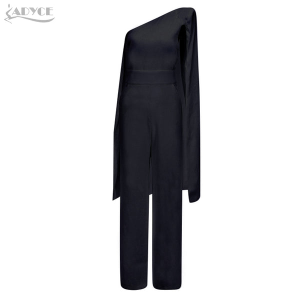 2022 Summer Women Celebrity Runway Jumpsuits One Shoulder White Black Batwing Sleeve Romper Jumpsuit Sexy Bodycon Bodysuit