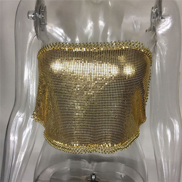 Summer Sexy Dress Shine Bling Metal Chain Halter Split Two Pieces Women Party Dresses Club Sexy 3 Colors Women Sets