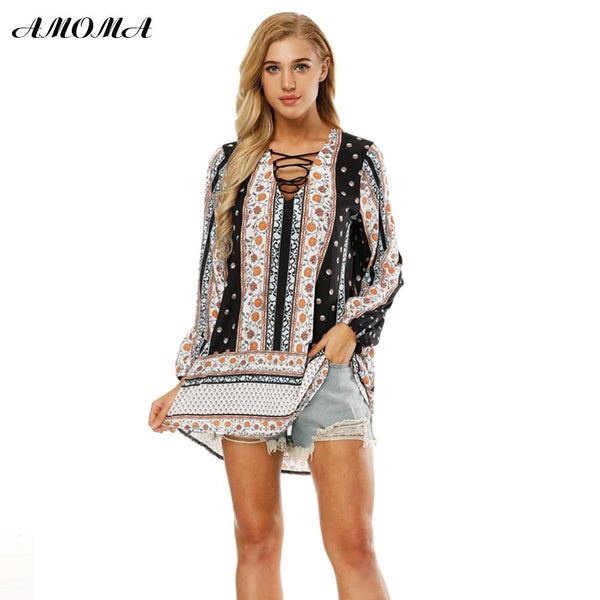 Polka Dot V-neck Long Sleeve Loose Blouse Women Spring Summer Fashion Shirts Casual Blusa Dress