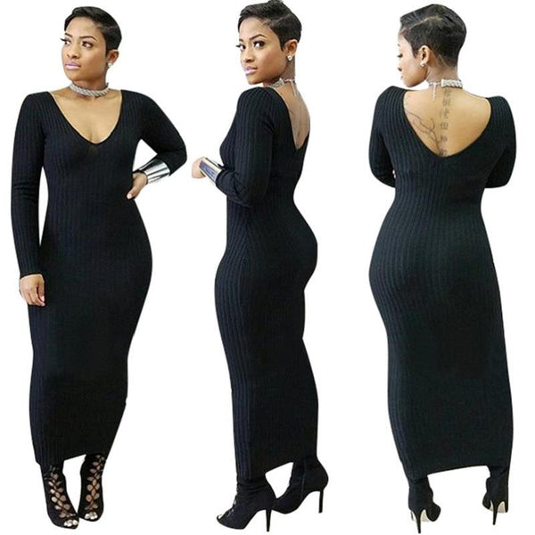 White/Black/Brown Long Sleeve Ankle Length Long Pencil Cotton Autumn Basic Dresses Winter Maxi Straight Dresses Vestidos
