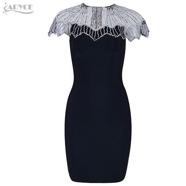 Fashion Bandage Dress Women Celebrity Evening Party Dresses Vestidos Sexy Beads Embellished Mini Runway Dress