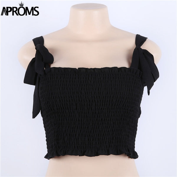 90s Co Girls Streetwear Elastic Crop Top Women Sexy Bow Ruffles Slim Female Camis 2022 Summer Solid Casual Tank Tops