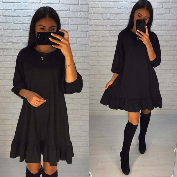 Autumn Dress Women's Ruffle Dresses Three Quarter Sleeve Casual Loose Fashion Mini Women Dresses Plus Size