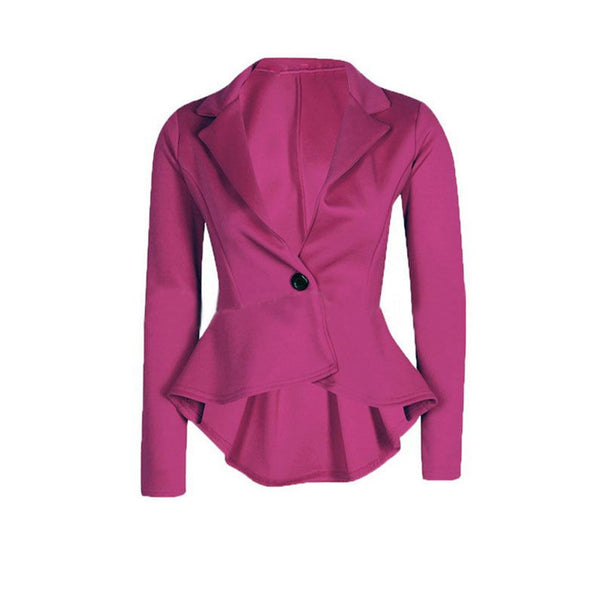 Autumn Spring Women Blazer Coat Casual Slim Fit Work Wear One Button Ruffle Back Suit Tops Women Clothing H9