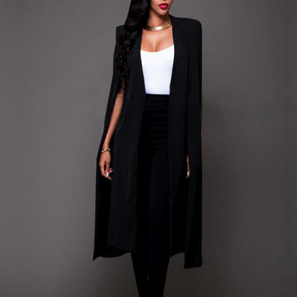 Autumn Winter New Fashion Women Sleeveless Long Cardigan Blazer Office Ladies Style Cloak Women Outwear White Black