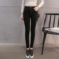 Autumn Women High Waist Jeans Casual Denim Skinny Warm Jeans Pencil Pants casual skinny denim pants slim female trousers