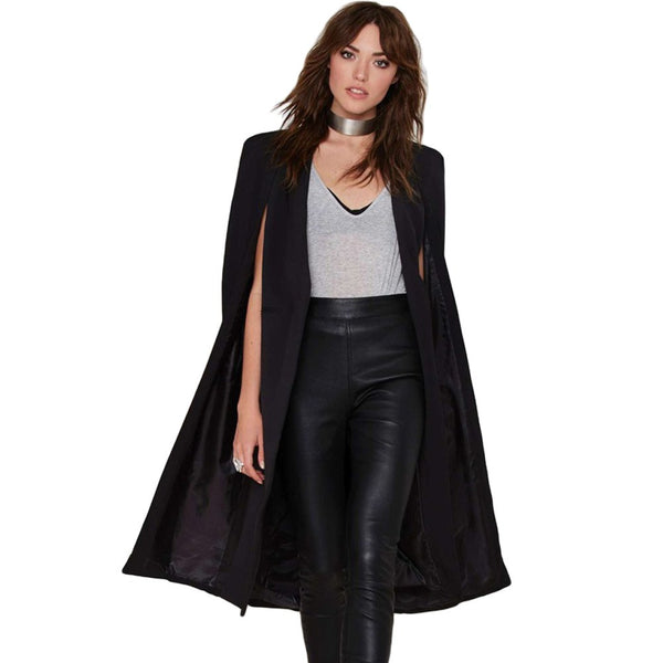 Autumn Women Long Cloak Blazer Coat Office Ladies Cape Cardigan Jacket Slim Office Suit Casual Solid Outerwear Manteaux Long